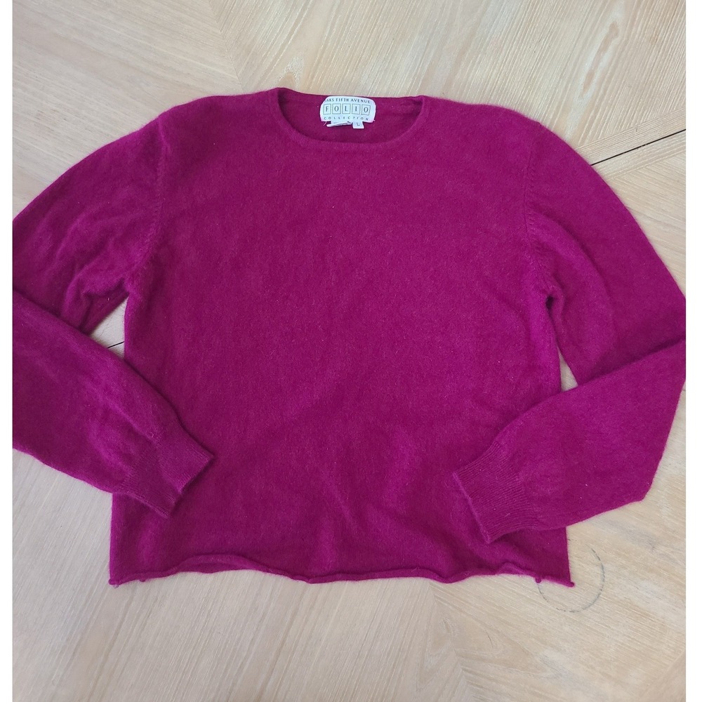 Saks Fifth Avenue Folio Cashmere Sweater Womens L Magenta Pink Good Raw Hem